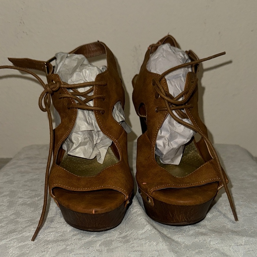 Brown Lace-Up Platform Sandals